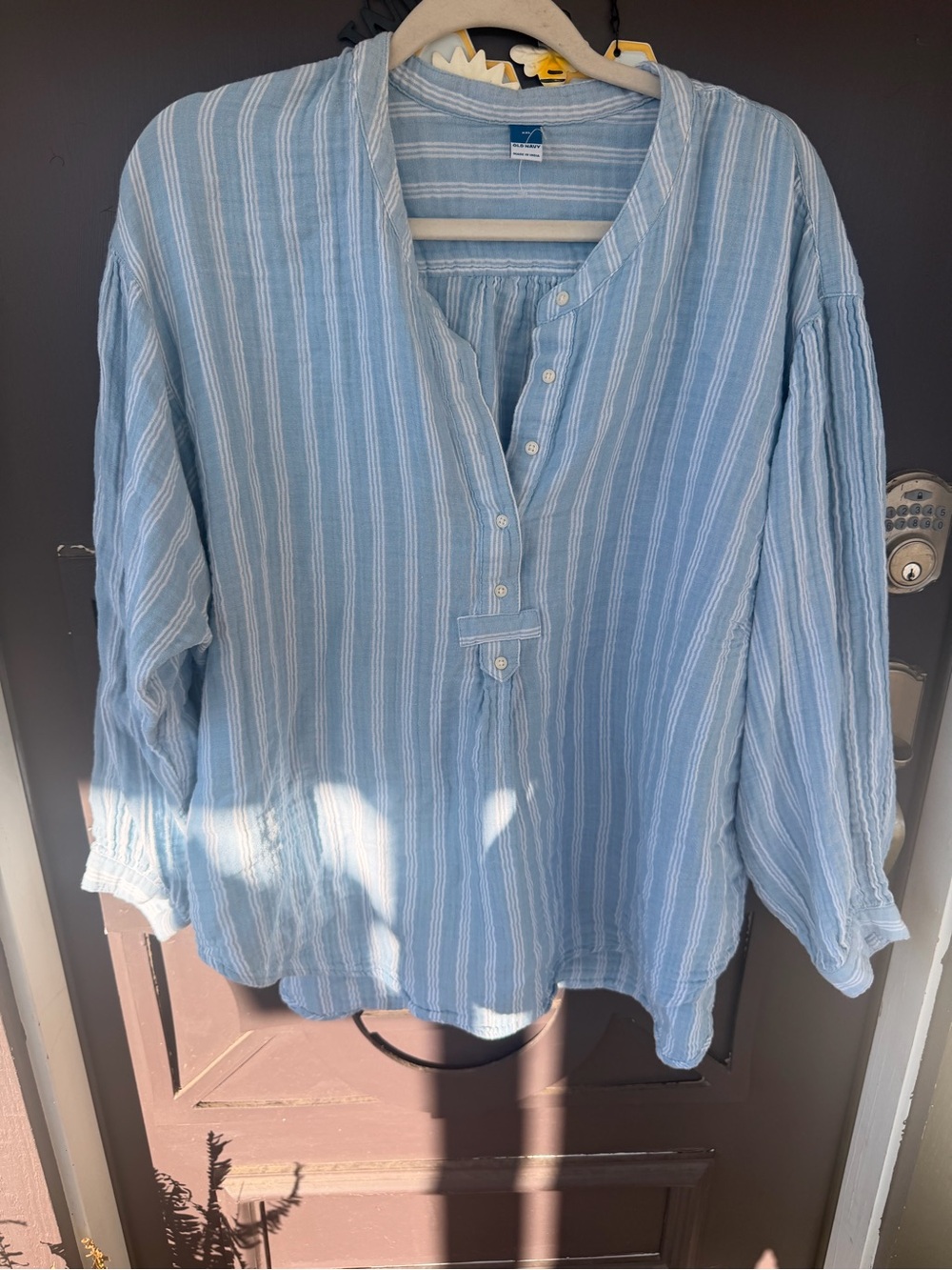 Old Navy Light Blue and White Striped Button-Down Women's Shirt
